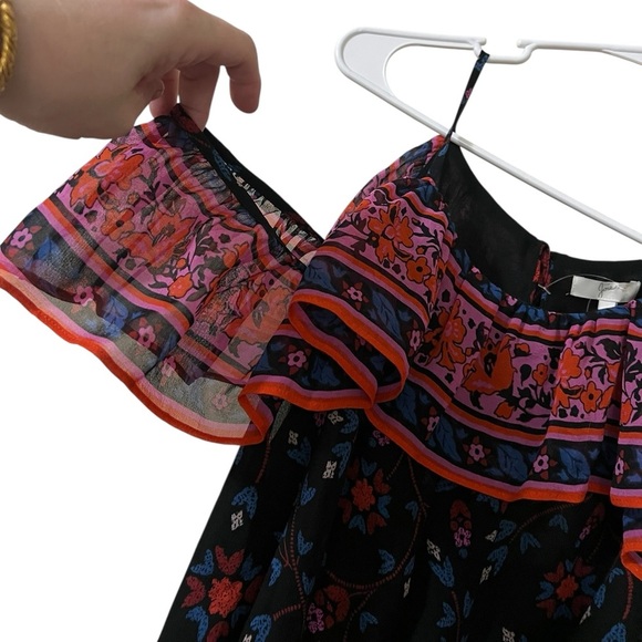 Joie NWT 100% silk high low hem floral ruffle midi dress black pink red blue - Picture 9 of 16